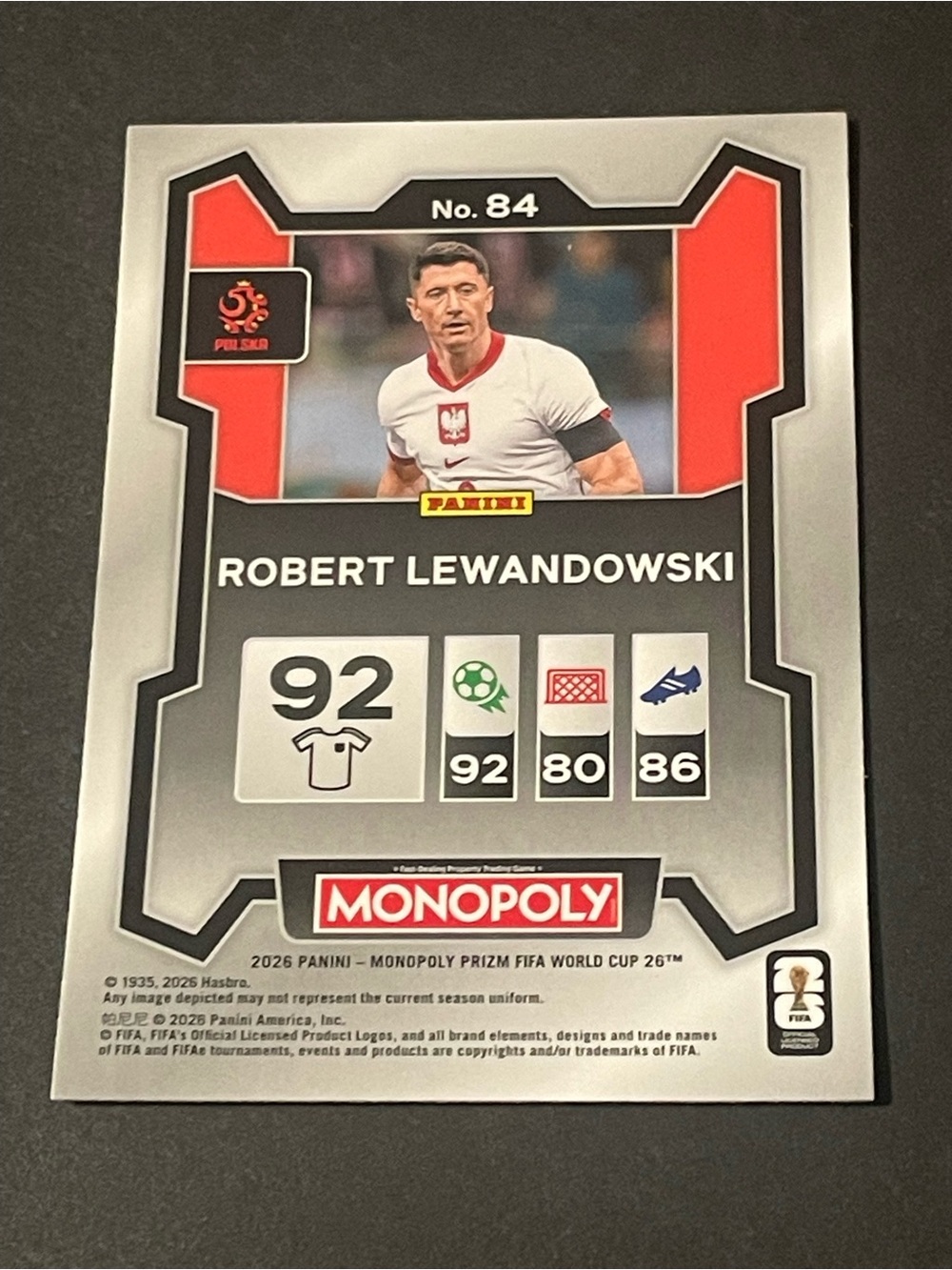 Panini Prizm Monopoly 2026 Robert Lewandowski Poland #84 FIFA World Cup Base - Picture 2 of 6